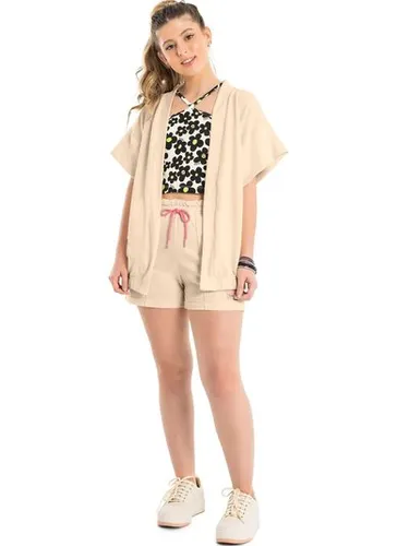 Kimono Oversize Juvenil em Moletom (Bege) Gloss