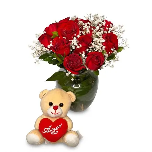 Arranjo de Rosas Vermelhas c/ Pelúcia