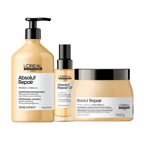 Kit Loreal Absolut Repair Gold Quinoa Shampoo Máscara Oil