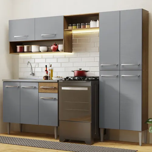 Armário de Cozinha Compacta 229cm com Pia Rustic/Cinza Emilly Madesa 10