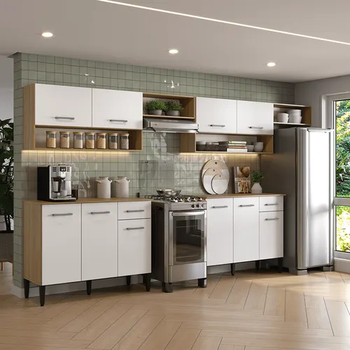 Armário de Cozinha Compacta Arizona Elite Carraro Carvalho com Branco