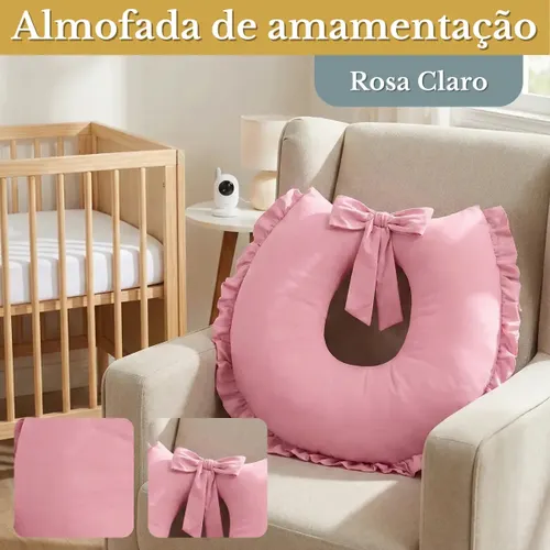Almofada de Amamentação com Laço Travesseiro Liso Cor Rosa