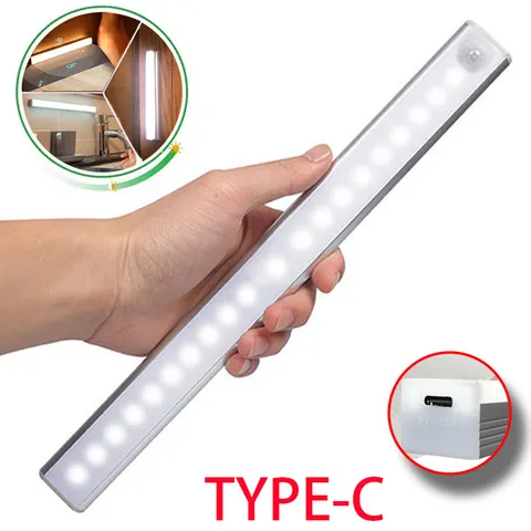 Sensor de movimento luz sem fio led night light tipo c recarregável luz armário guarda-roupa lâmpada escada backlight para cozinha led