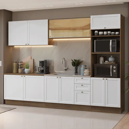 Armário de Cozinha Completa 310 cm Rustic/Branco Vik Madesa 01