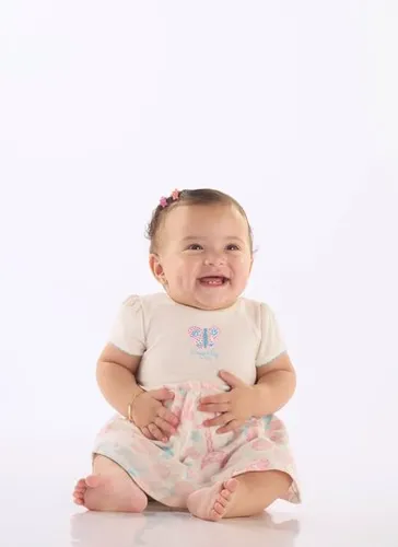 Body Vestido para Bebê com Manga Curta e Estampa (Off White) Up Baby