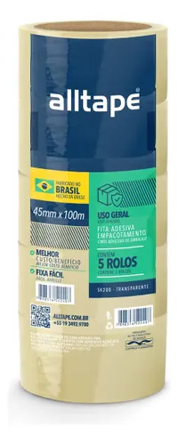 Fita Adesiva Transparente 45x100 - 5 Rolos - Alltape