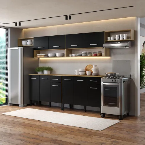 Armário de Cozinha Compacta Arizona Bold Carraro Carvalho com Preto