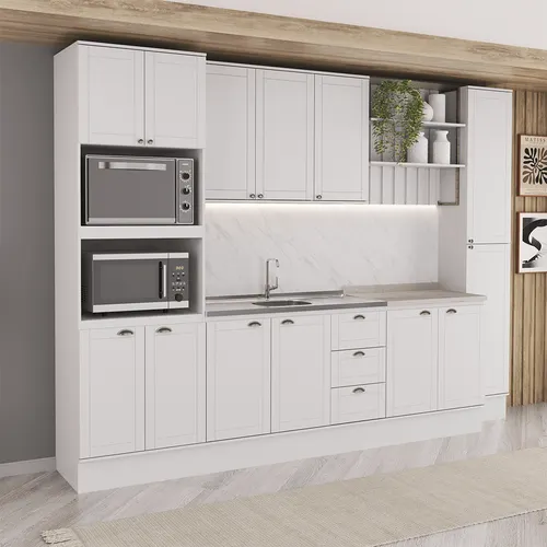 Armário de Cozinha Completa com Balcão Milla Julie Carraro Branco