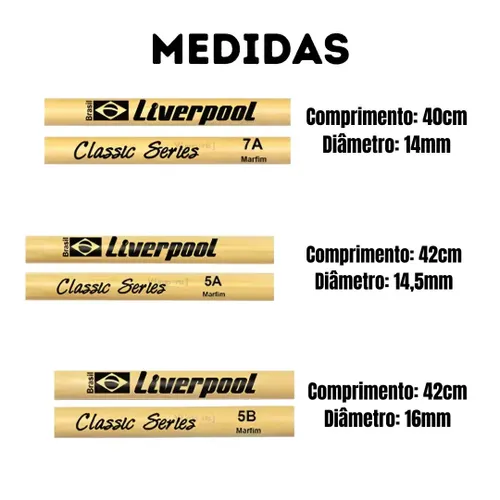 Baqueta Liverpool Marfim Classic Series 5A para Bateria (par)