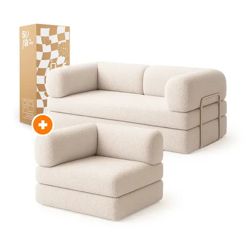 Sofá Cama Bloom - Sofá na Caixa + Poltrona Bloom Tecido Boucle Linho