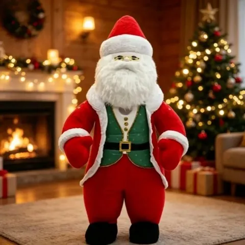 Fantasia de Mascote Inflável de Papai Noel Tamanho Adulto Boneco Andante para Festa de Natal, Halloween e Carnaval sem Bateria e sem Carregador