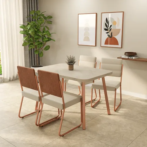 Conjunto Sala de Jantar 4 Cadeiras Ava Carraro Petra Rosê