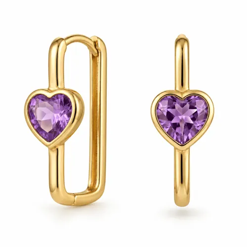 Argola Retangular 12 mm com Coração de 5 mm em Prata Banhada a Ouro