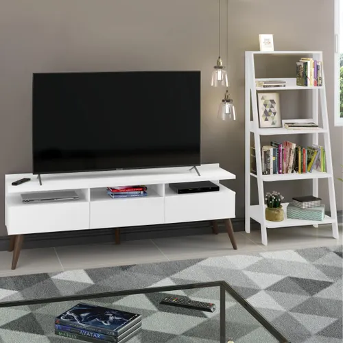 Rack para TV até 65 Polegadas Madesa Londres e Estante Escada Branco