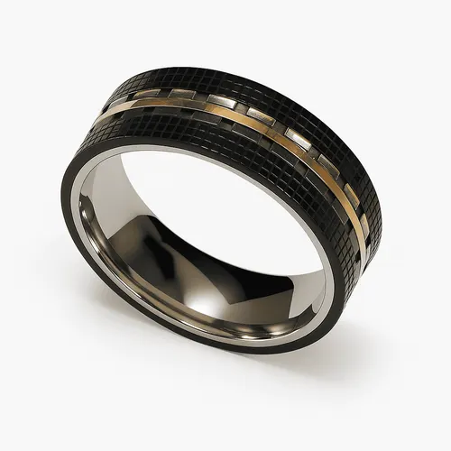 Anel Steel Friso Rosé/Black Aço 8 mm