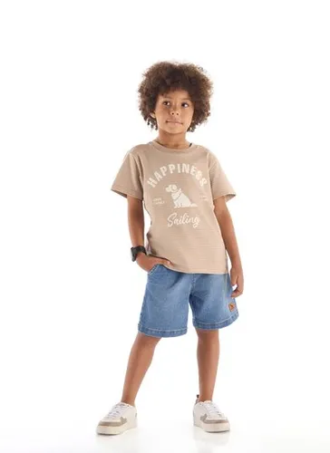 Camiseta Listrada Infantil Menino com Estampa 3D Marrom