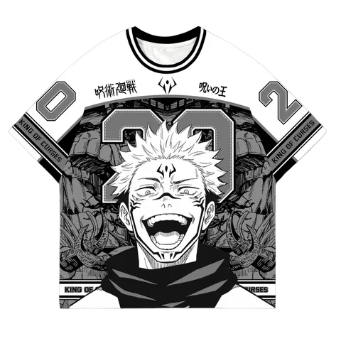 Bandai Sukuna Jujutsu Kaisen Monochrome Manga Panel Jersey Rei Amaldiçoado No. 20 camisetas para adultos e crianças, de verão, de secagem rápida, leves