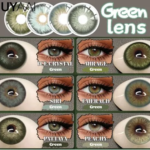 Lentes de Contato Coloridas UYAAI Siri Green para Maquiagem, Lentes de Beleza PATTAYA Green, Lentes Coloridas Cosméticas Colorcon Green