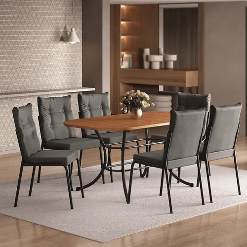Conjunto Sala de Jantar 6 Cadeiras Madrid Carraro Preta