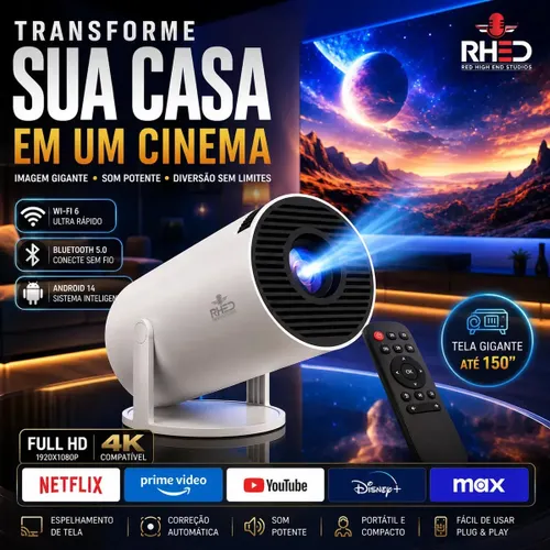 Projetor Smart Portátil Full Hd 4k Android 11 Wi-fi Bluetooth Mini Projetor Home Theater Cinema em Casa Imagem Nítida Som Potente Compatível com Diversos Dispositivos Branco 127/220