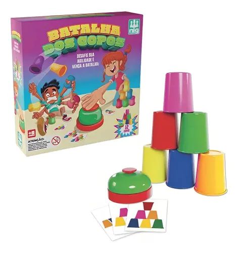 Jogo Infantil Batalha dos Copos Coloridos Agilidade Copinhos