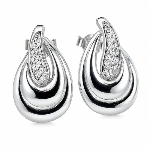 Brinco Gota Lisa Tira de Zircônias 1,8 cm em Prata 925