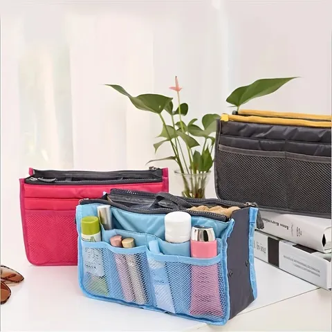 Bolsa de Maquiagem Multifuncional de Grande Capacidade, Portátil, com Zíper Duplo, Bolsa de Armazenamento para Viagem, Bolsa para Mamãe, Cosméticos com Múltiplos Compartimentos