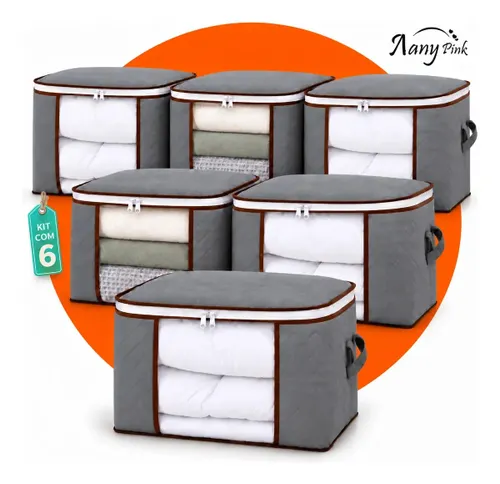 Kit 6 Sacos Edredom Organizadores Guarda Roupa Dobrável Nylon Cobertor Roupa de Cama Travesseiro Organizador Multiuso com Zíper Alça Reforçada para Closet Armário Mudança e Armazenamento - Nany Pink