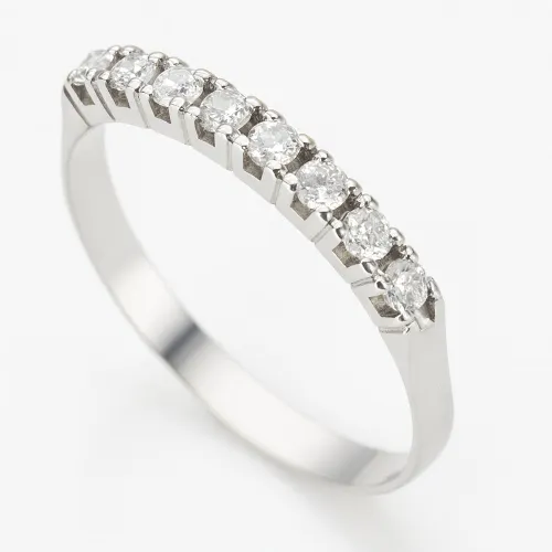 Anel Meia Aliança em Ouro Branco 18K com 8 Diamantes de 3 Pontos