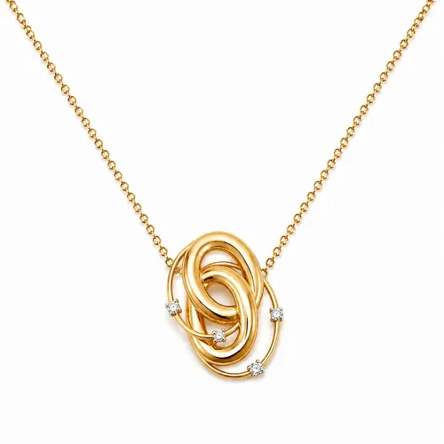 Colar Elo Português Fita com 4 Diamantes 45 cm em Ouro 18K