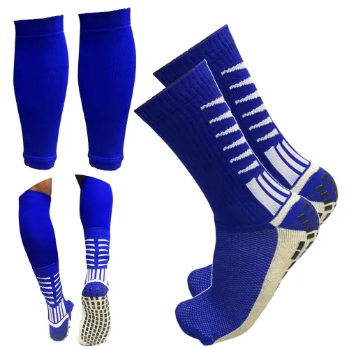Kit Meia Antiderrapante e Canelito Meião Cortado sem Pé Grip - Azul