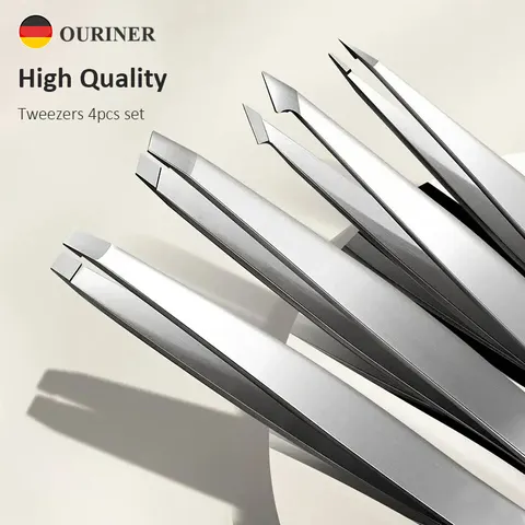 Ouriner conjunto de pinças de sobrancelha, 4 peças de aço inoxidável, conjunto de ferramentas de beleza profissional para crescimento interno do cabelo facial