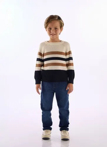 Blusão Infantil Masculino em Tricot Listrado Azul