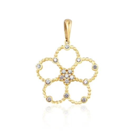 Pingente Flor 3cm com 16 Zircônias em Ouro 18K