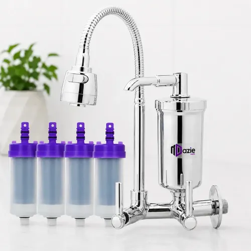 Torneira com Filtro Cozinha para Parede Flexível Móvel em Abs Filtro Purificador de Agua com Refil Instalado Bica Gourmet 2 Modos de Jatos Chuveirinho Registro 1/4 de Volta Luxo