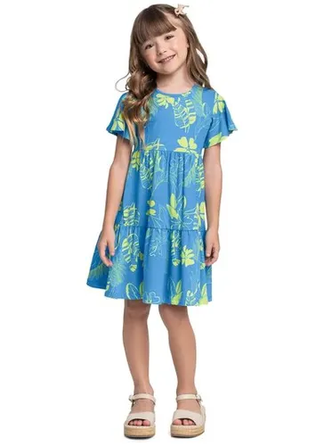 Vestido Infantil em Cotton Floral Azul