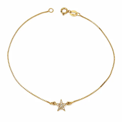 Pulseira Veneziana Estrela Meia Cravejada com 6 Brilhantes em Ouro 18K