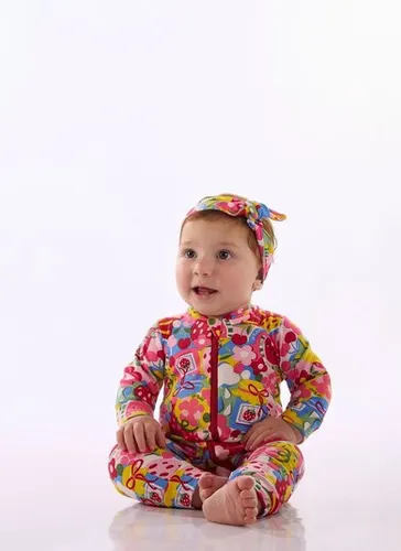 Macacão Bebê Menina em Suedine com Zíper Frontal Multicolor