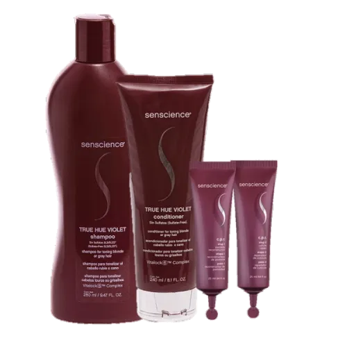 Kit Senscience True Hue Violet Shampoo Condicionador 300ml e Tratamento Reconstrutor Cpr 2x25ml