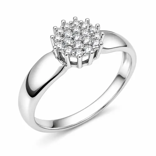 Anel Chuveiro Redondo com 19 Zircônias em Ouro Branco 18K