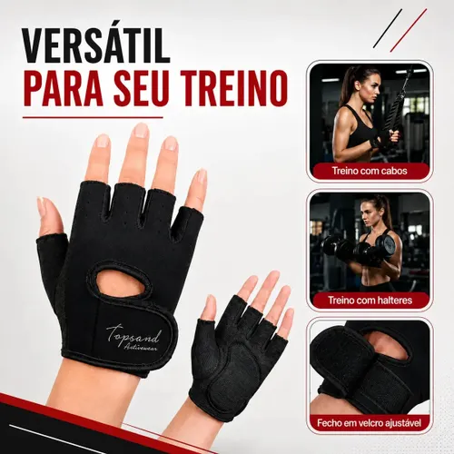 Luva Academia Musculação Treino Crossfit Unissex Ajustável Protetor Palmar Antiderrapante Neoprene Grip Fitness Proteção Contra Calos Palma Preta Tamanho Único para Treino Topsand Activewear