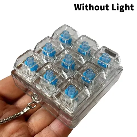 Teclado Mecânico de 9 Teclas sem Luz, Brinquedo Anti-stress, Botão DIY, Keycap, Chaveiro Fidget, Presente