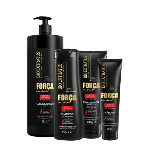 Kit Bio Extratus Força com Pimenta Shampoo Condicionador Litro Máscara e Finalizador (4 Produtos)