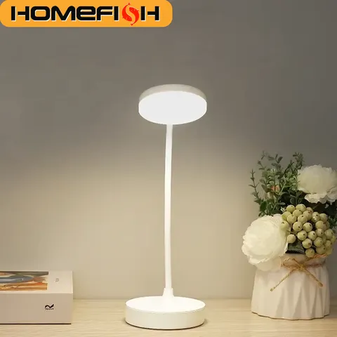 Luminária de Mesa Portátil HOMEFISH LED com Plugue USB, Alimentada por Bateria, 3 Cores, Dimerização Contínua, Luz de Proteção Ocular para Quarto, Cabeceira e Estudo