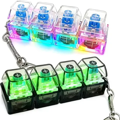 Chaveiro Antiestresse com Teclas de Teclado, Ferramenta Fidget Mecânica de 4 Botões para Adultos, Crianças e Escritório, Gadget de Descompressão, Chaveiro Tecnológico