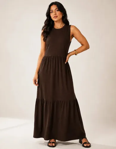 Vestido Longo Feminino Regata Três Marias Algodão Soltinho Marrom-escuro