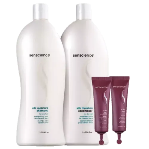 Kit Senscience Silk Moisture Shampoo e Condicionador 1L e Cpr Tratamento Reconstrutor 2x25ml