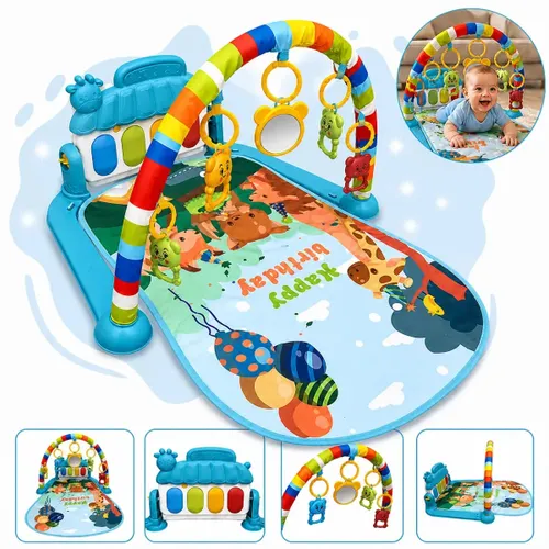 Tapete de Atividades Alvo Toys para Bebê com Piano Musical e Ginásio Educativo Azul-Escuro