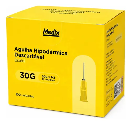 Agulha Medix 13x0,30mm Carboxiterapia Aço Inoxidável 100 Un Luer Slip/Lock
