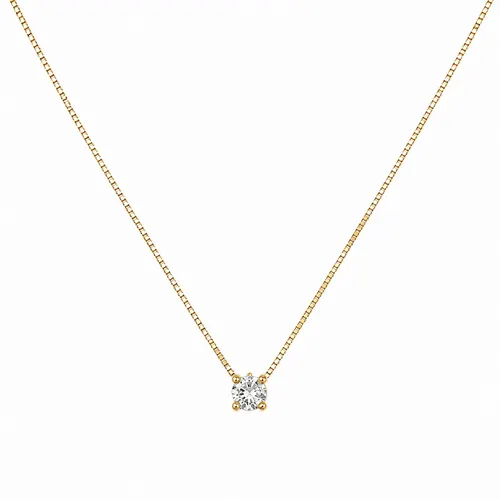 Colar Veneziana com Diamante em 4 Garras 19 cm em Ouro 18K